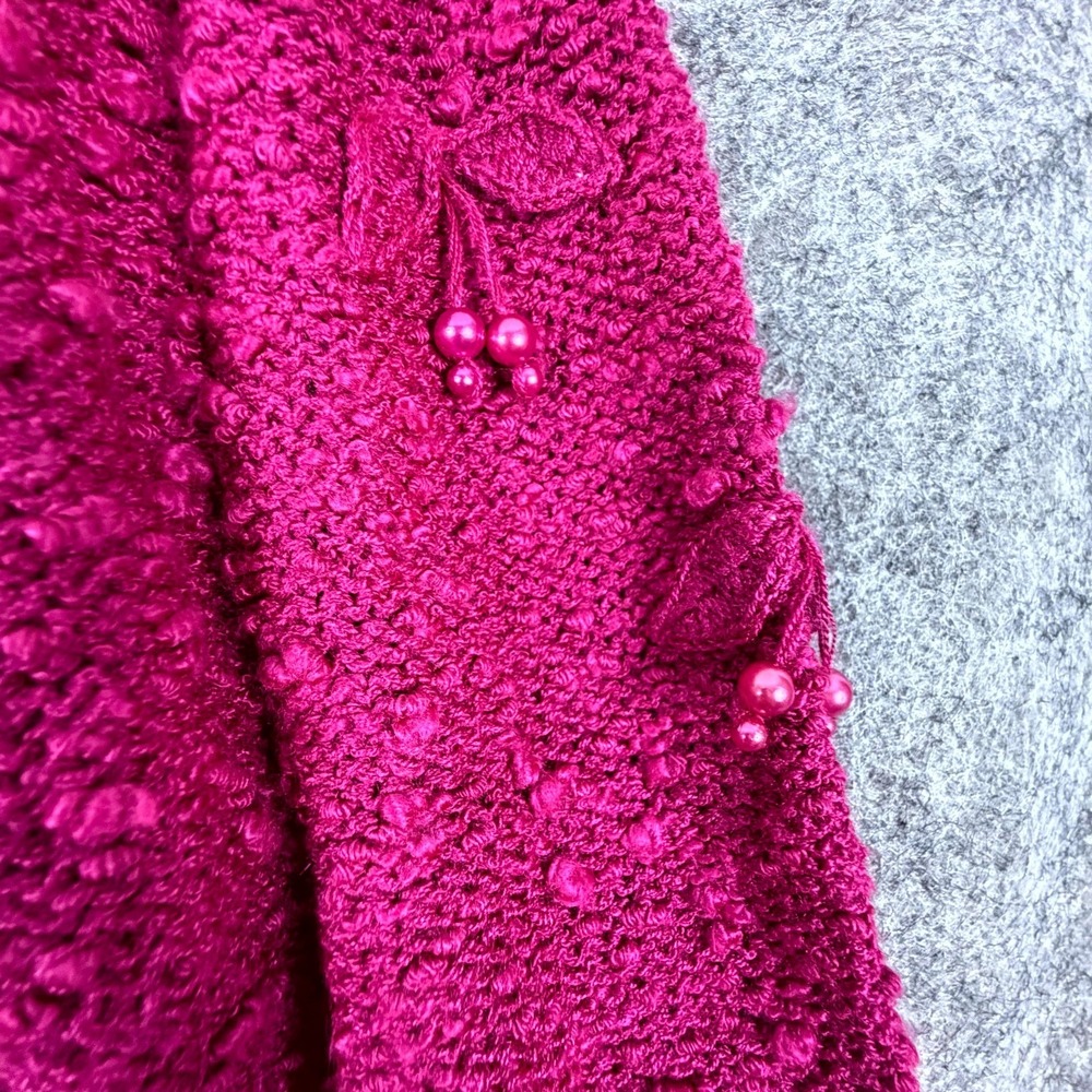 Vintage Leroy Knitwear Sweater Womens Small Pink Beaded 3D Cherries Grandma Chic - Picture 4 of 7
